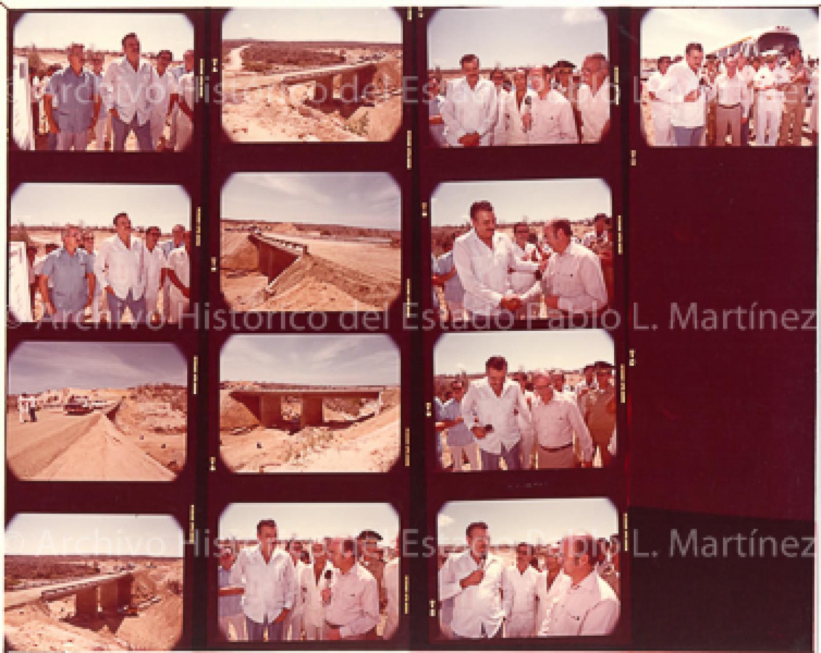 Hoja de contacto con 13 imágenes de Alberto Andrés Alvarado Arámburo en la inauguración de un puente en Cabo San Lucas, Baja California Sur.