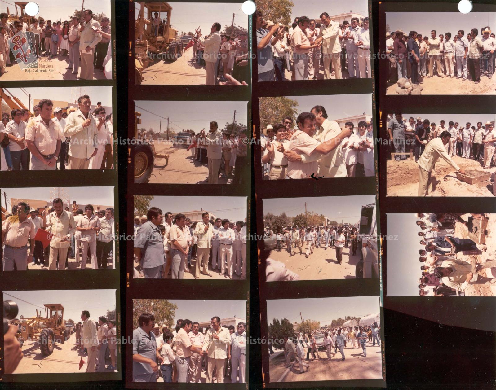 Hoja de contacto con 15 imágenes de un evento en donde el gobernador Alberto Andrés Alvarado Arámburo, da inicio a obras en La Purísima, Baja California Sur.