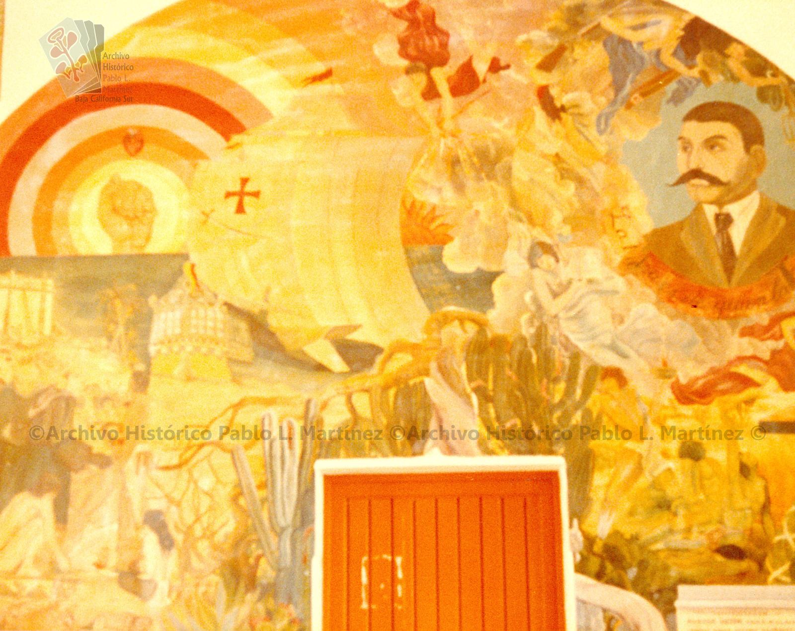 Mural relativo al descubrimiento y conquista de México y, a la Revolución Mexicana.