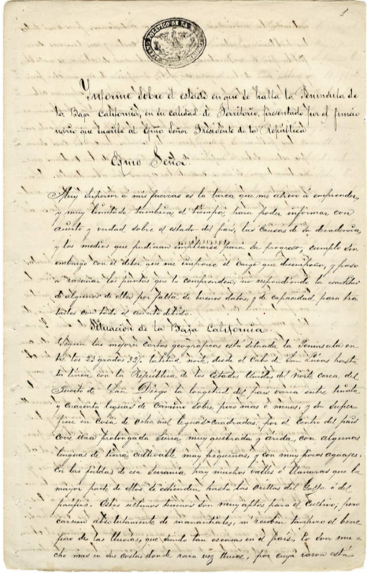 Informe sobre el Gobierno de Teodoro Riveroll en la Baja California. 12 de marzo de 1861